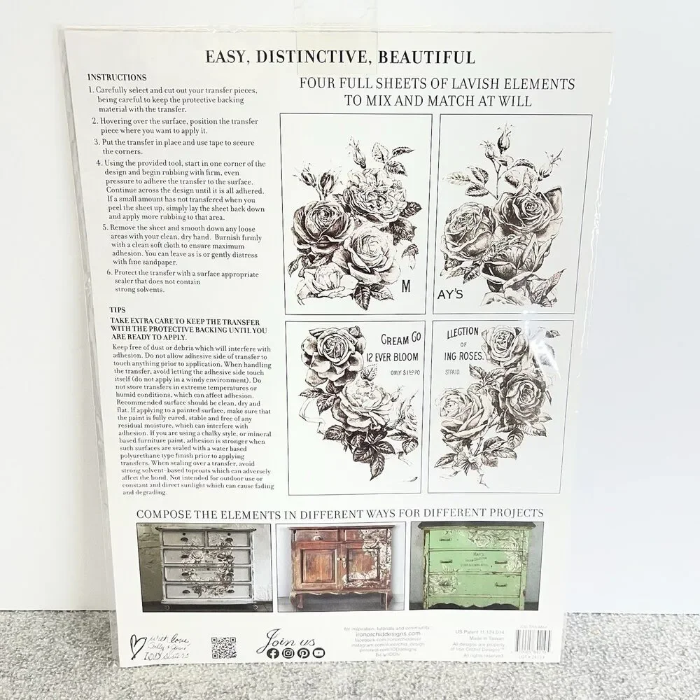 IOD MAYA'S ROSES TRANSFER PACK IRON ORCHID DESIGNS NEW FLORAL